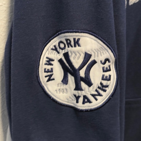 NY YANKEES ZIP HOODIE SWEATSHIRT XL BASEBALL DISTRESSED BLUE Carl Banks - Picture 5 of 10